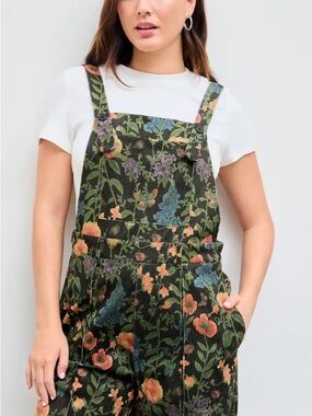 Cider Floral Corduroy Overalls in Green Multi